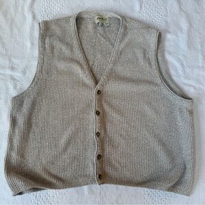 Vintage 90s Eddie Bauer Mens XXL Cotton Knit Cardigan Sweater Vest Tan USA